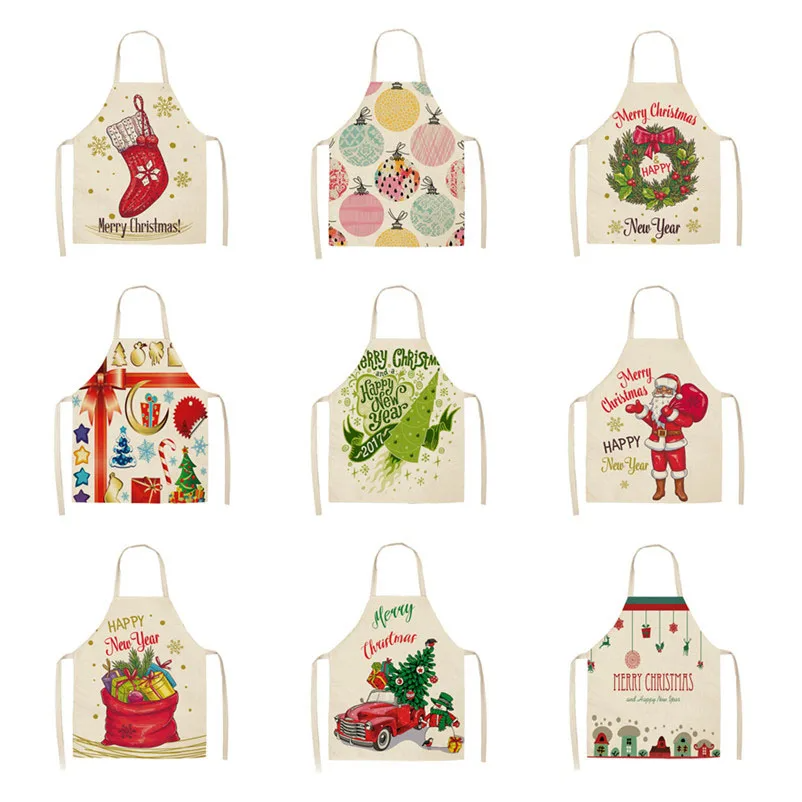 Santa Claus Christmas wreath aprons Christmas aprons printing home kitchen baking cooking Christmas party decorations