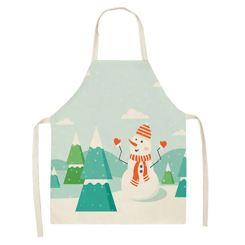 1pc Christmas Apron Santa Claus Snowman Pinafore Cotton Linen Chef Aprons Adult Bibs  for Home Kitchen Cooking Baking