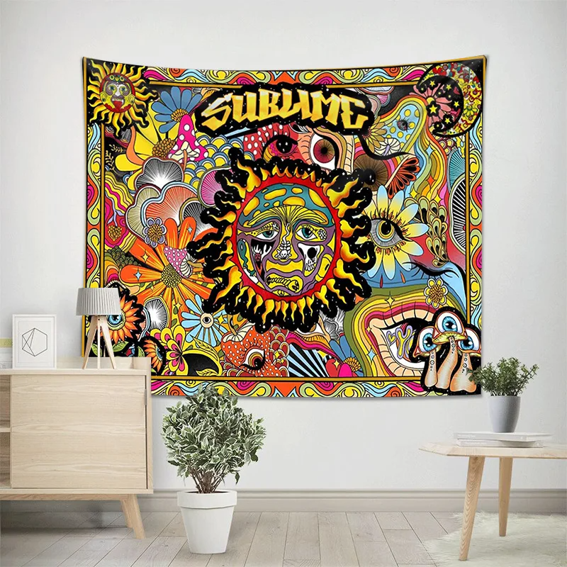 Psychedelic Tarot Trippy Sublime Sun Tapestry Wall Hanging Hippie Tapestries Mushroom Tapestry Aesthetic Room Home Decor