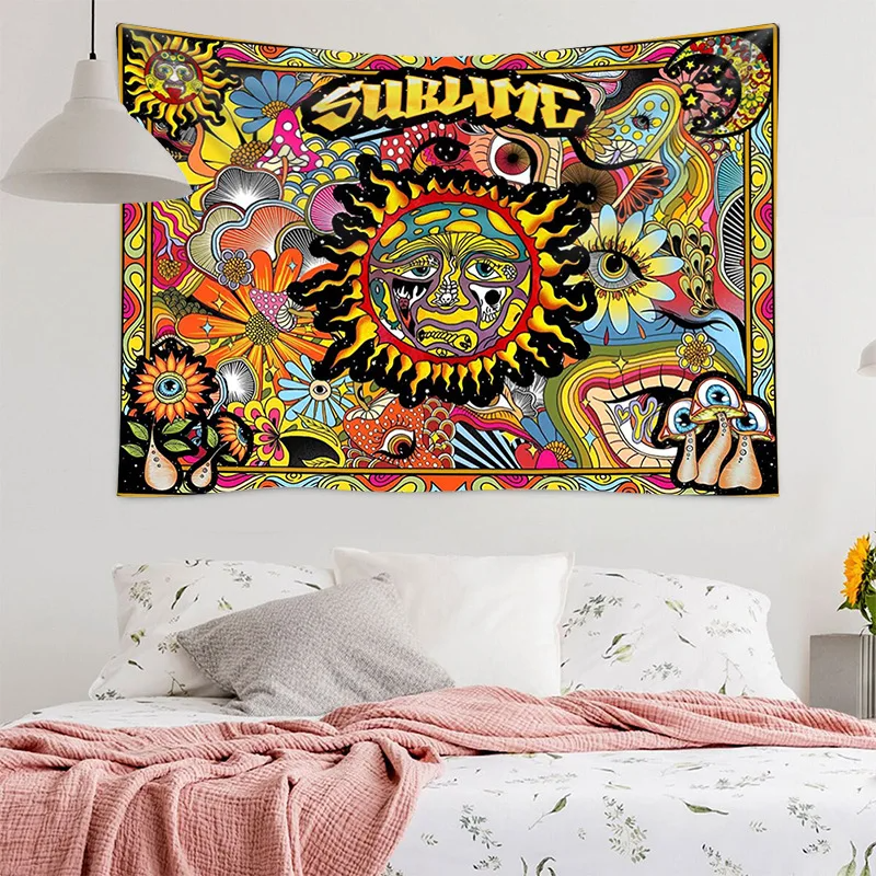 Psychedelic Tarot Trippy Sublime Sun Tapestry Wall Hanging Hippie Tapestries Mushroom Tapestry Aesthetic Room Home Decor