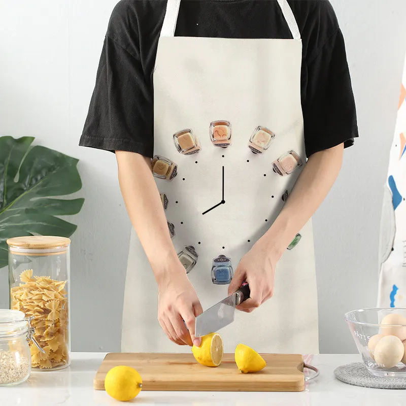 1 Pcs Kitchen Apron Color Nail Polish Bottle Printed Sleeveless Cotton Linen Aprons Men Women Home Cleaning Tools