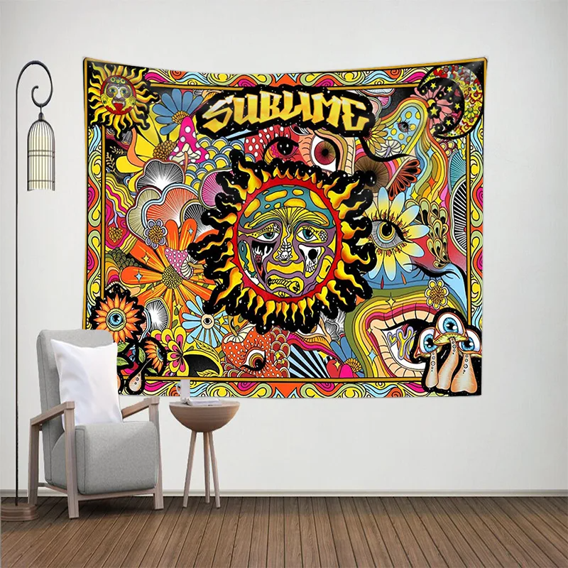 Psychedelic Tarot Trippy Sublime Sun Tapestry Wall Hanging Hippie Tapestries Mushroom Tapestry Aesthetic Room Home Decor