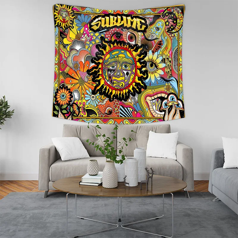 Psychedelic Tarot Trippy Sublime Sun Tapestry Wall Hanging Hippie Tapestries Mushroom Tapestry Aesthetic Room Home Decor