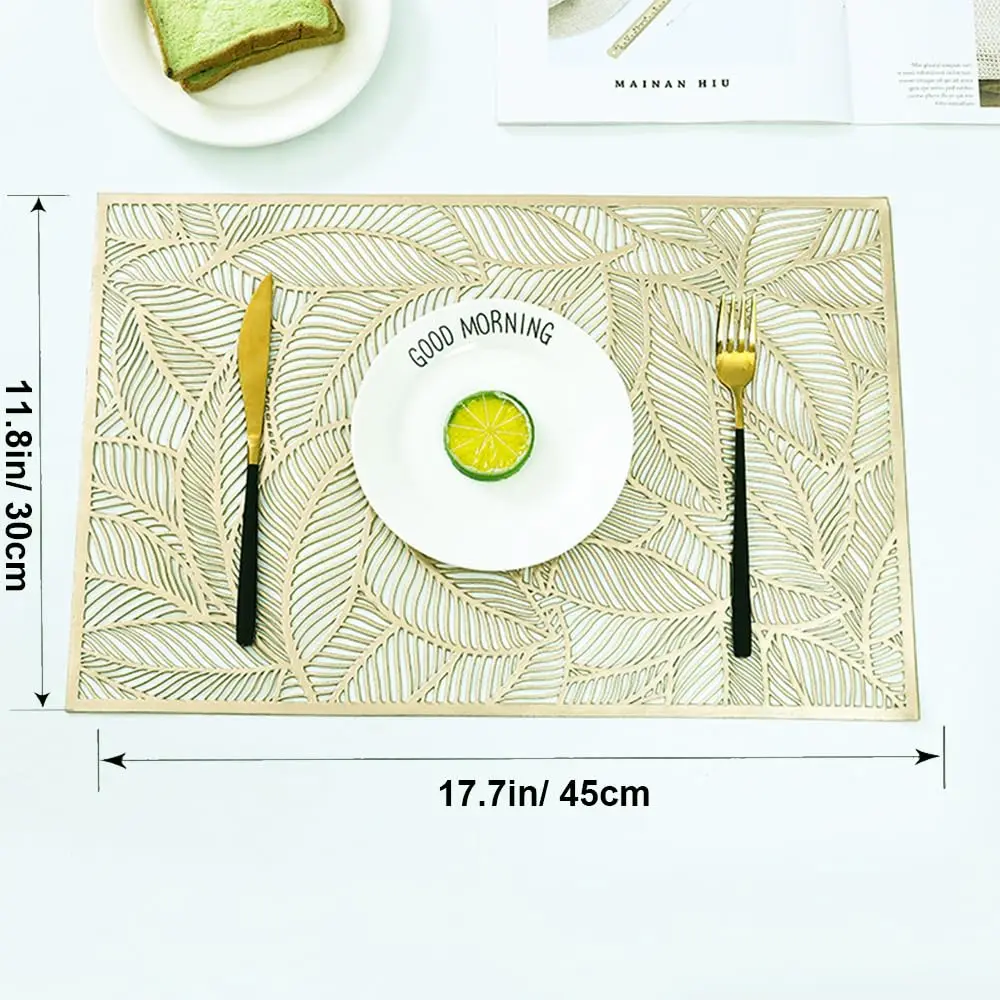 Set of 2/4 Placemat Golden Rectangle Table Mat for Dining Tables Wipeable Leaf Hollow Insulation PVC placemats Home Modern