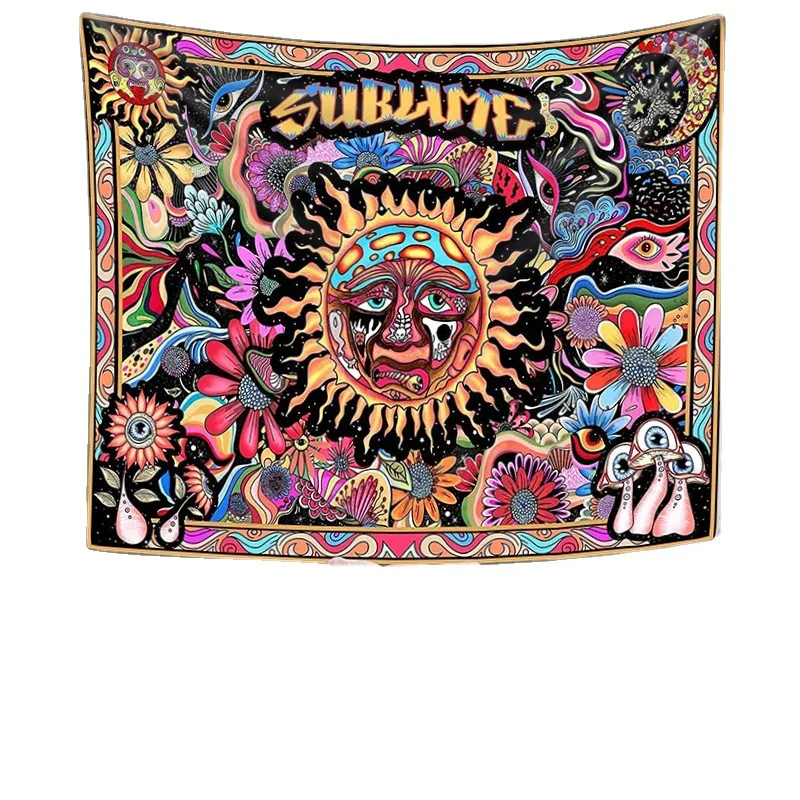 Psychedelic Tarot Trippy Sublime Sun Tapestry Wall Hanging Hippie Tapestries Mushroom Tapestry Aesthetic Room Home Decor