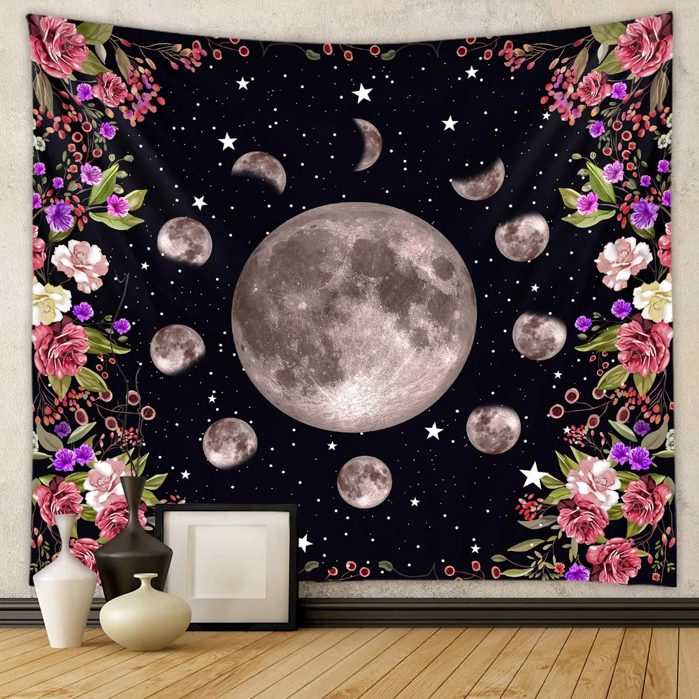Moon Phase Tapestry Wall Hanging White Black Colorful Sun Mandala Tapestry Wall Hanging Celestial Wall Tapestry Hippie Wall Carp