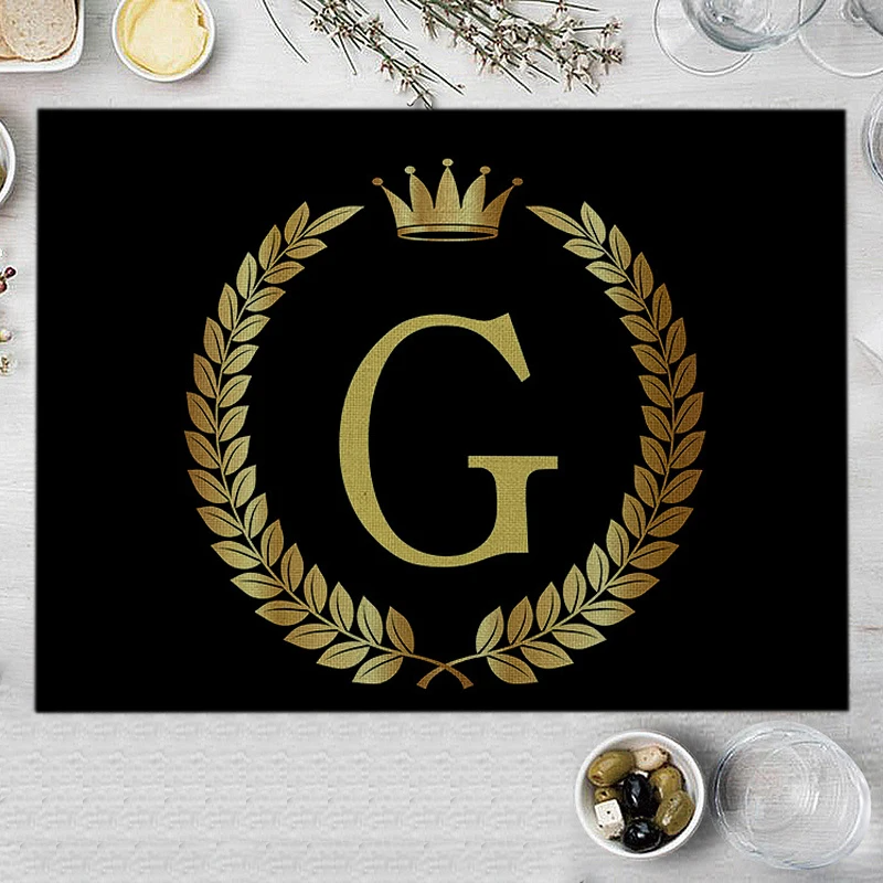 Home Decor Black Gold Letter Printing Linen Placemat for Dining Table Drink Coaster Home Decoration Modern Kitchen Cup Pads