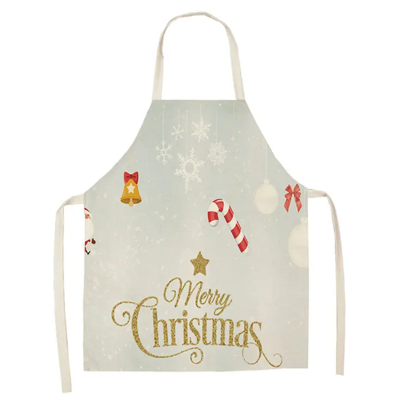 1Pcs Merry Christmas Apron for Woman Pinafore Cotton Linen Aprons Adult Bibs Kitchen Baking Cooking Accessories