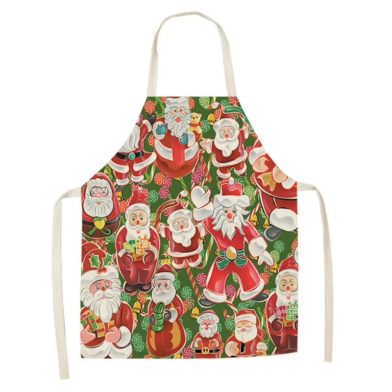 1pc Christmas Linen Apron Santa Claus Pinafores Cotton Linen Aprons 55x68cm Woman Adult Bibs for Home Kitchen Cooking Baking