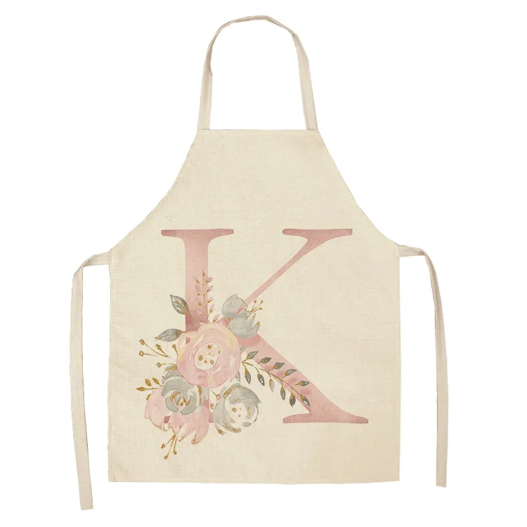 1Pc Pink Letter Flower Cotton Linen Chef Aprons Home Cooking Baking Coffee Shop Cleaning Apron Kitchen Accessories