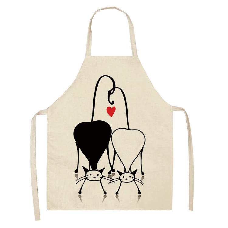 1Pc Kitchen Apron Cute Cartoon Cat Printed Sleeveless Cotton Linen Chef Aprons for Men Women Home Cleaning Tools