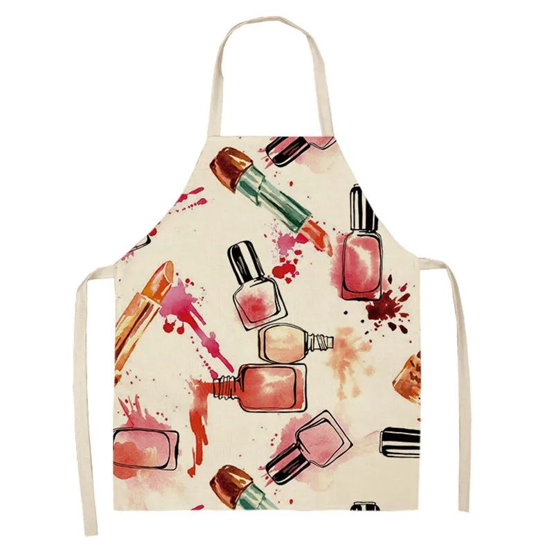 1 Pcs Kitchen Apron Color Nail Polish Bottle Printed Sleeveless Cotton Linen Aprons Men Women Home Cleaning Tools