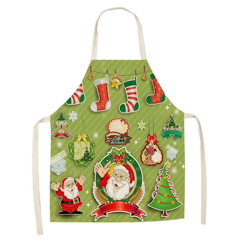 1Pc Christmas Apron for Woman Kids Pinafore Cotton Linen Kitchen Aprons 55x68cm Adult Bibs For Home Baking Cooking Accessory