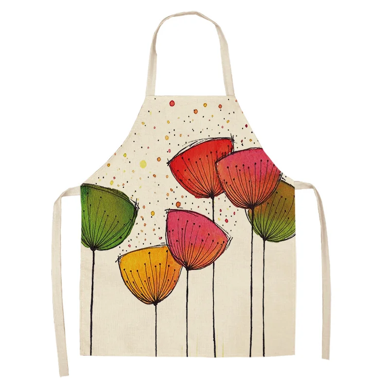 1Pc Succulent Plants Green Leaves Pattern Kitchen Chef Aprons Home Cooking Baking Shop Cotton Linen Cleaning Apron