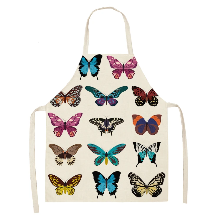 1PC Cotton Baking Waist Bib Linen Flower Butterfly Printed Kitchen Sleeveless Chef Apron Women Home Cooking Pinafore