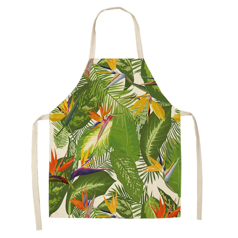1Pc Tropical Plants Cactus Kitchen Chef Apron for Women Home Cooking Baking Coffee Shop Cotton Linen Cleaning Aprons