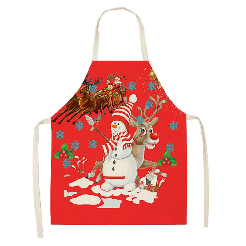 Christmas Aprons Pinafore Cotton Linen Kitchen Apron Woman Bibs for Home Cooking Baking Cleaning Accessories