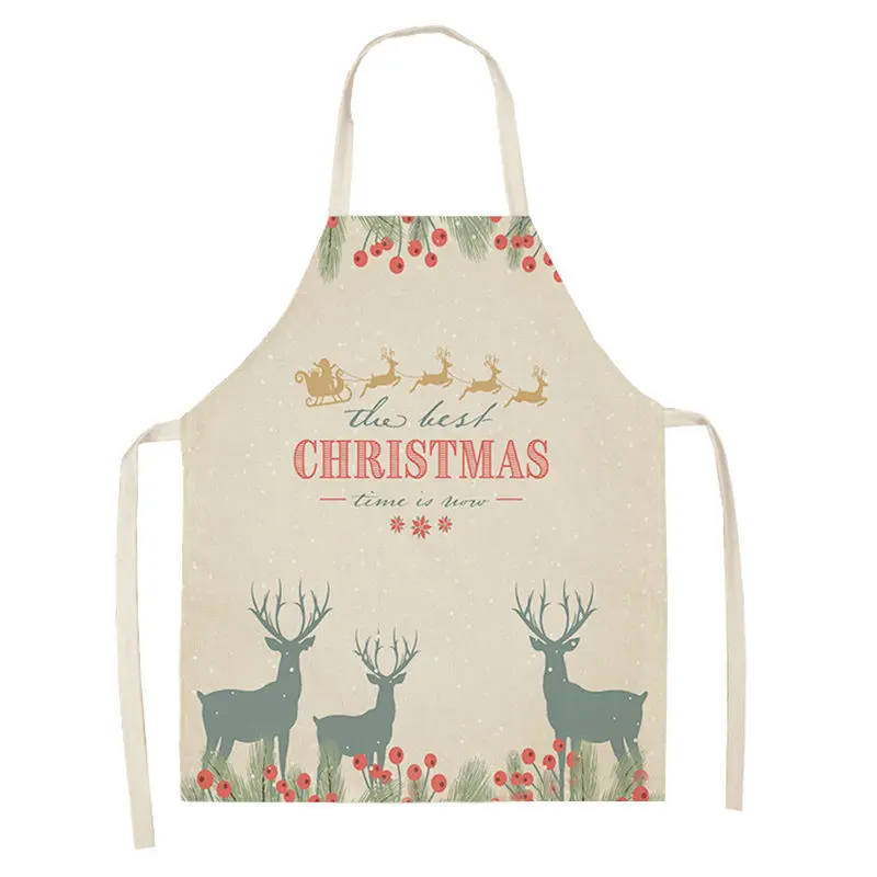1pc Christmas Apron Santa Claus Snowman Pinafore Cotton Linen Chef Aprons Adult Bibs  for Home Kitchen Cooking Baking