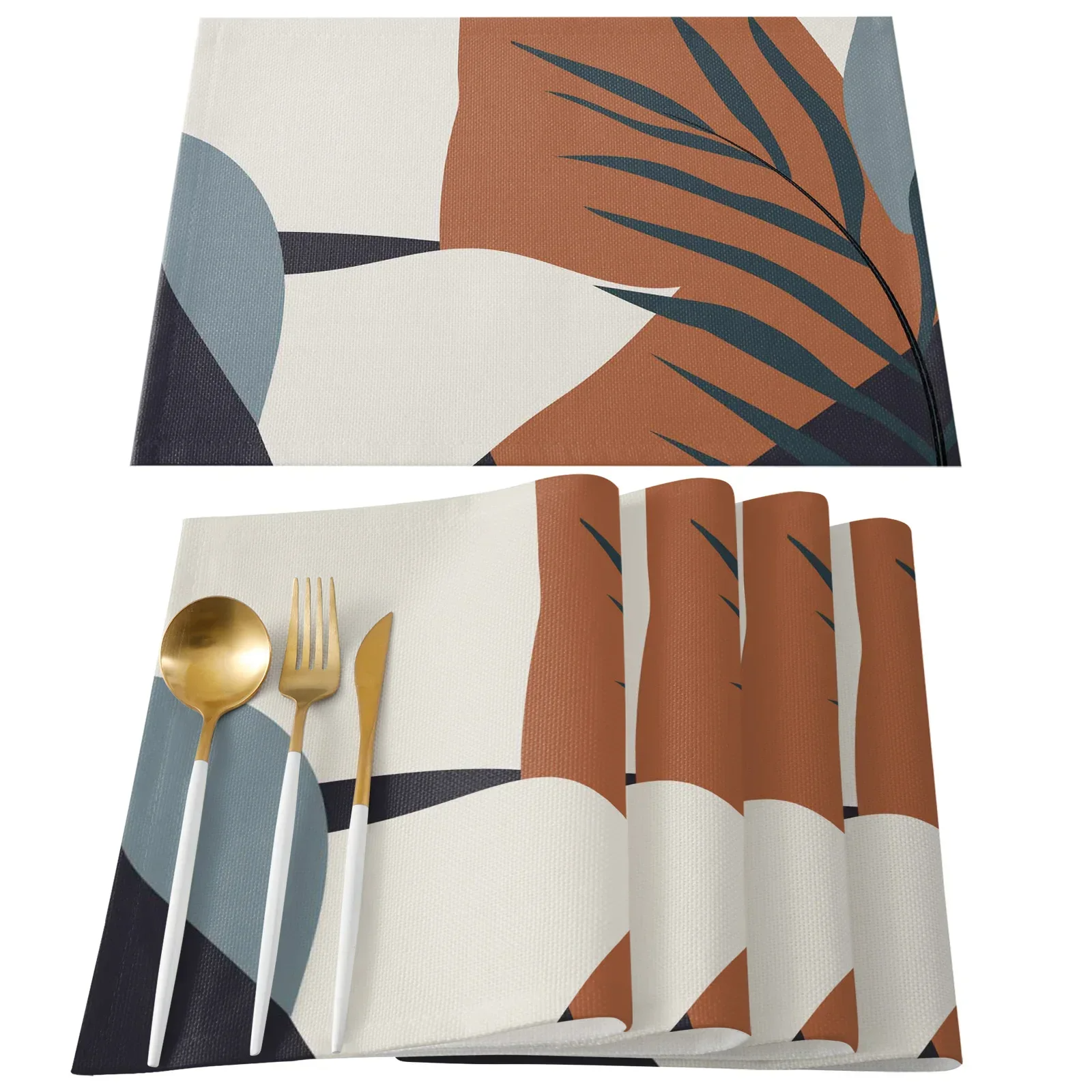 Golden Leaves Black Background Placemat Wedding Party Dining Decor Linen Table Mat Kitchen Accessories Table Napkin