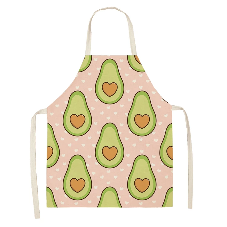 1PC Cotton Linen Apron Avocado Printed Kitchen Women Baking Waist Bib Home Cooking Brief Sleeveless Pinafore