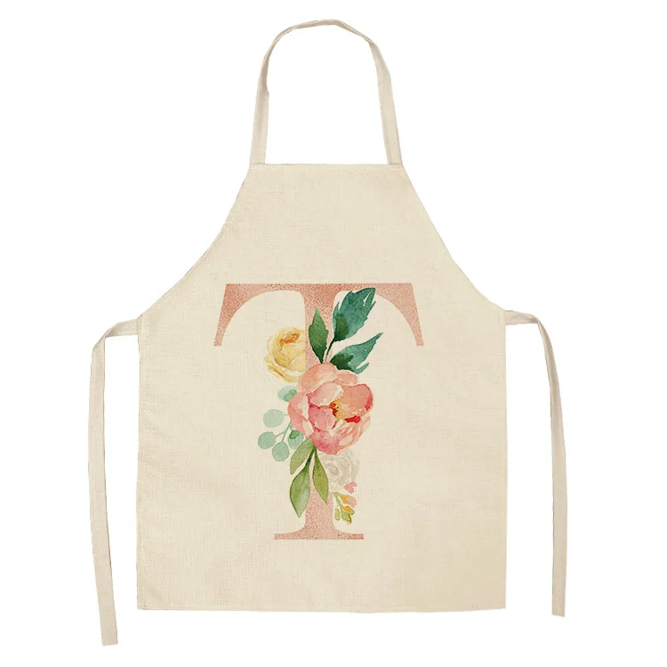1Pcs Pink Letter Flower Kitchen Aprons for Women Cotton Linen Bibs Household Cleaning Pinafore Home Cooking Apron