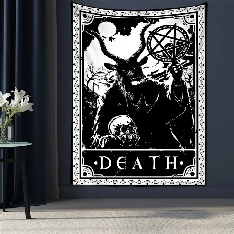 Black Tapestry Wall Hanging Psychedelic Sun Tarot Card Hippie Astrology Divination Witchcraft Background Wall Room Boho Decor