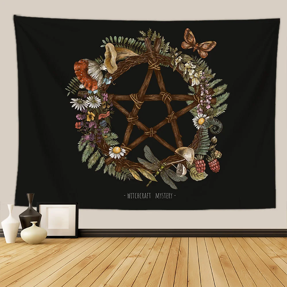 Botanical Print Floral Tapestry Wall Hanging Mushroom Tapestry Vintage Boho Wildflower Vegetable Tapestry Colorful Home Decor