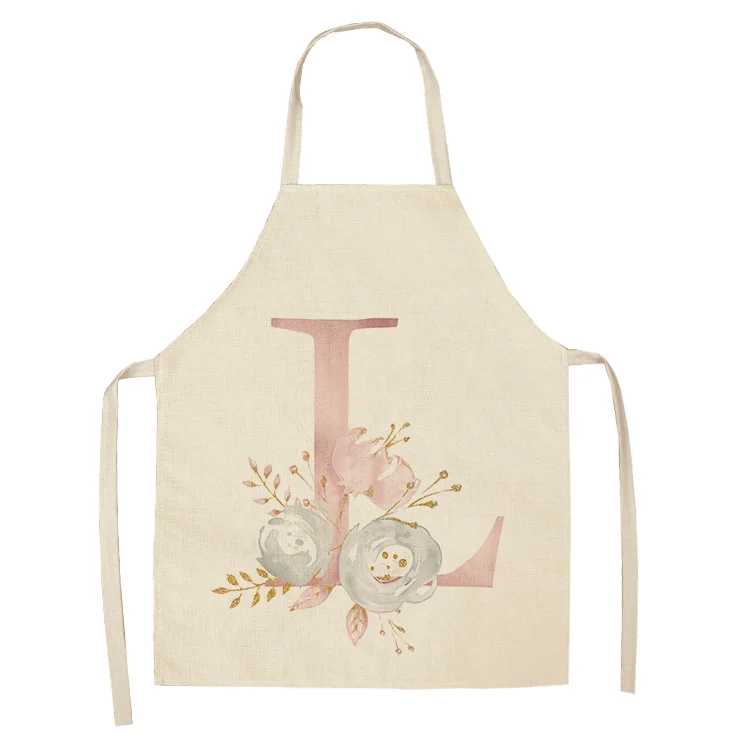 1Pc Pink Letter Flower Cotton Linen Chef Aprons Home Cooking Baking Coffee Shop Cleaning Apron Kitchen Accessories