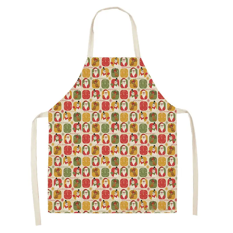 1pc Christmas Linen Apron Santa Claus Pinafores Cotton Linen Aprons 55x68cm Woman Adult Bibs for Home Kitchen Cooking Baking