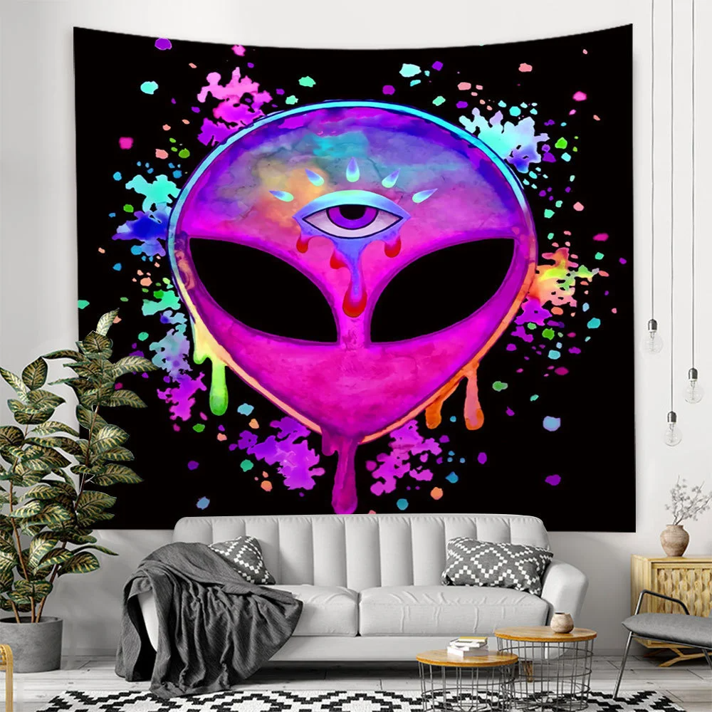 Alien Black Tapestry Cartoon Illustration Hippie Art Mushroom Eye Wall Hanging Tapestries for Living Room Home Dorm Decor Cloth
