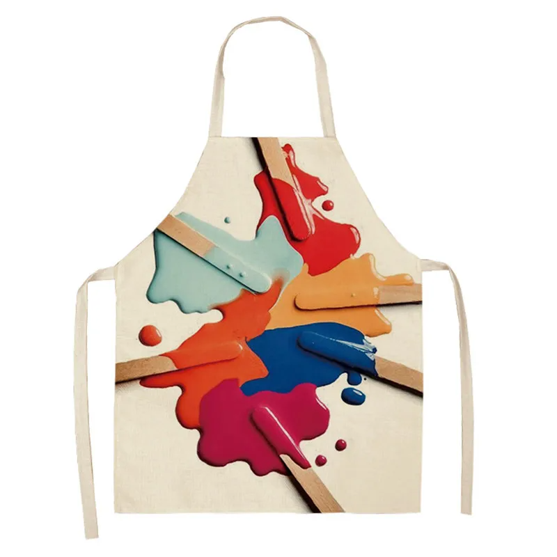 1 Pcs Kitchen Apron Color Nail Polish Bottle Printed Sleeveless Cotton Linen Aprons Men Women Home Cleaning Tools