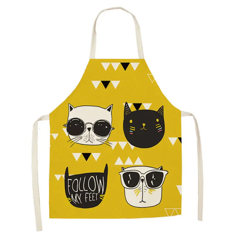 Lovely Cartoon Cats Kitchen Aprons for Women Cotton Linen Bibs Household Cleaning Pinafore Home Cooking Apron