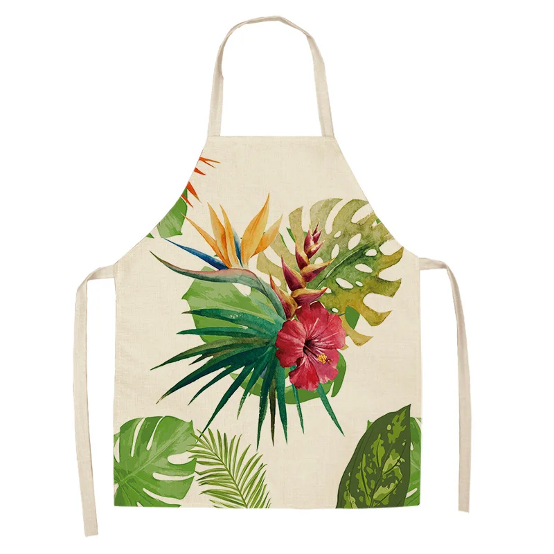 1Pc Tropical Plants Cactus Kitchen Chef Apron for Women Home Cooking Baking Coffee Shop Cotton Linen Cleaning Aprons