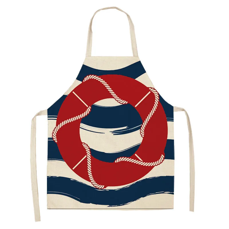 1Pc Marine Anchor Nautical Ocean Pattern Kitchen Apron for Woman Cotton Linen Aprons Home Cooking Baking Bibs