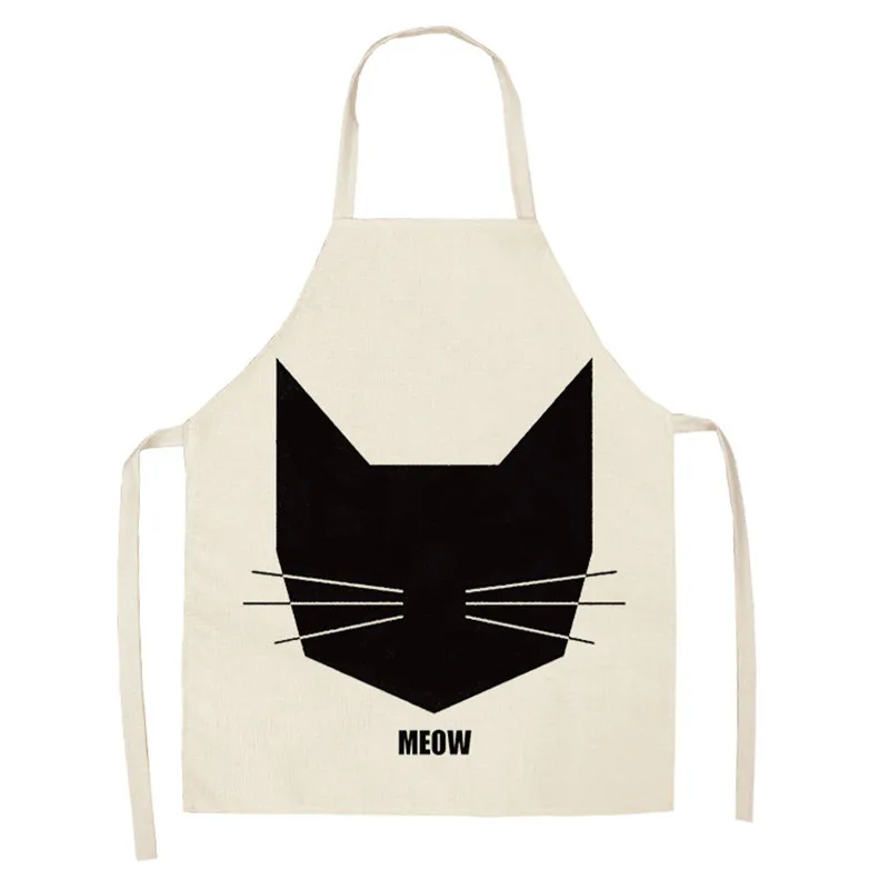1Pcs Kitchen Apron Cute Cartoon Cat Printed Sleeveless Cotton Linen Aprons for Men Women Home Cleaning Tools