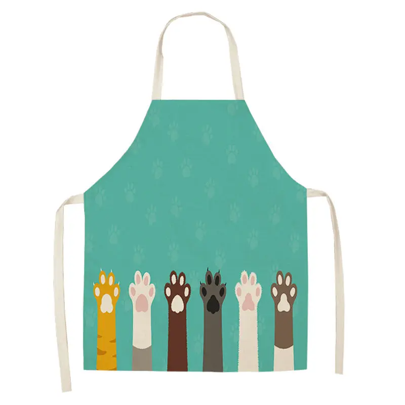 1Pc Kitchen Apron Cute Cartoon Cat Printed Sleeveless Cotton Linen Chef Aprons for Men Women Home Cleaning Tools