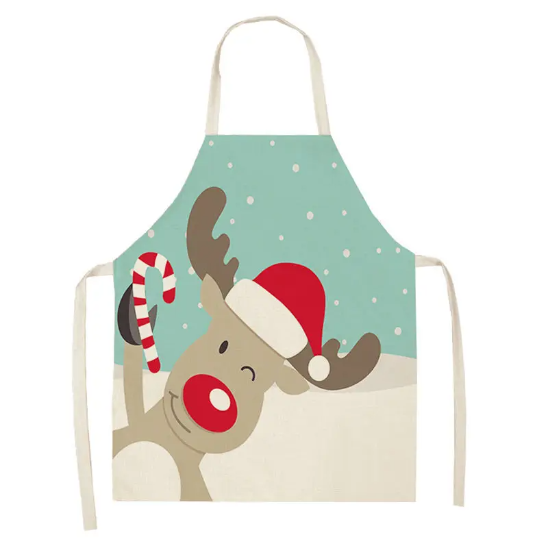 1pc Christmas Apron Santa Claus Snowman Pinafore Cotton Linen Chef Aprons Adult Bibs  for Home Kitchen Cooking Baking