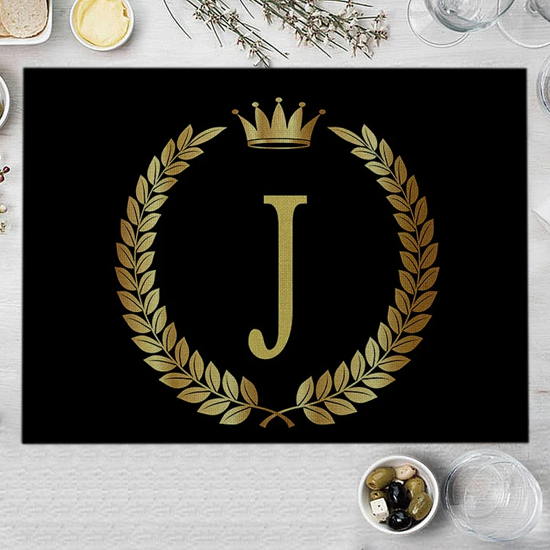 Home Decor Black Gold Letter Printing Linen Placemat for Dining Table Drink Coaster Home Decoration Modern Kitchen Cup Pads