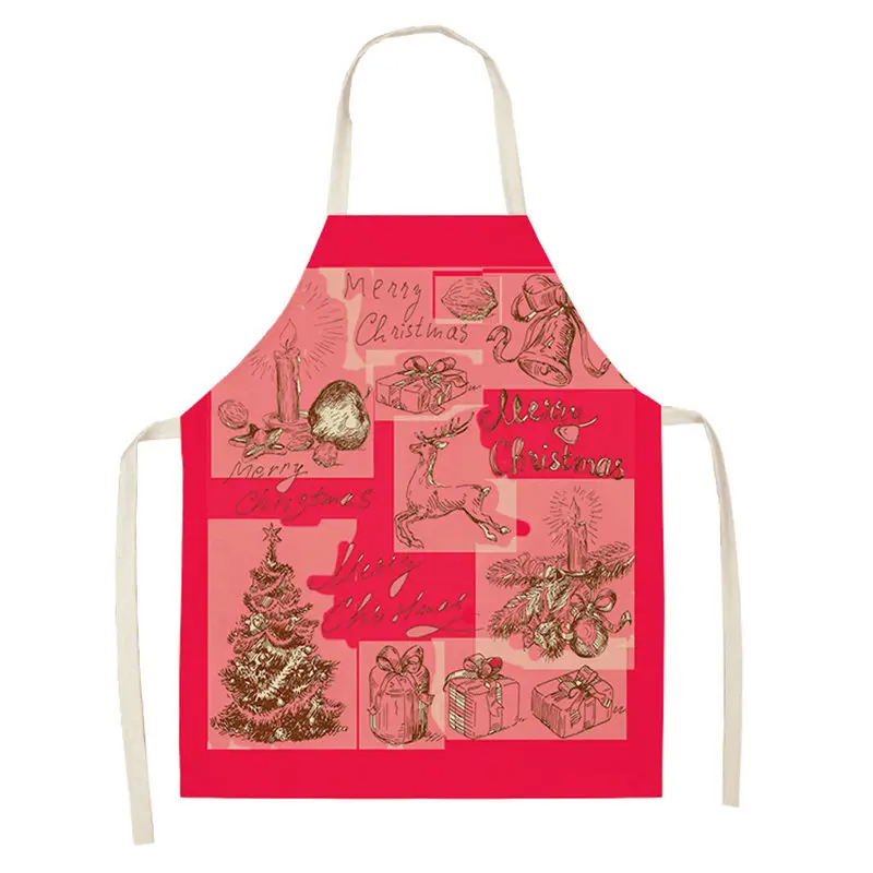 Christmas Aprons Pinafore Cotton Linen Kitchen Apron Woman Bibs for Home Cooking Baking Cleaning Accessories