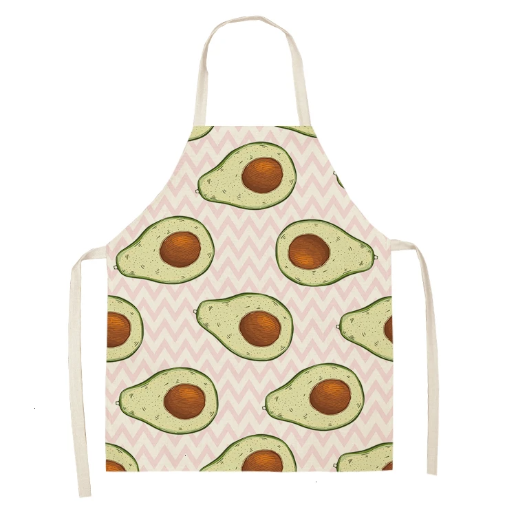 1PC Cotton Linen Apron Avocado Printed Kitchen Women Baking Waist Bib Home Cooking Brief Sleeveless Pinafore