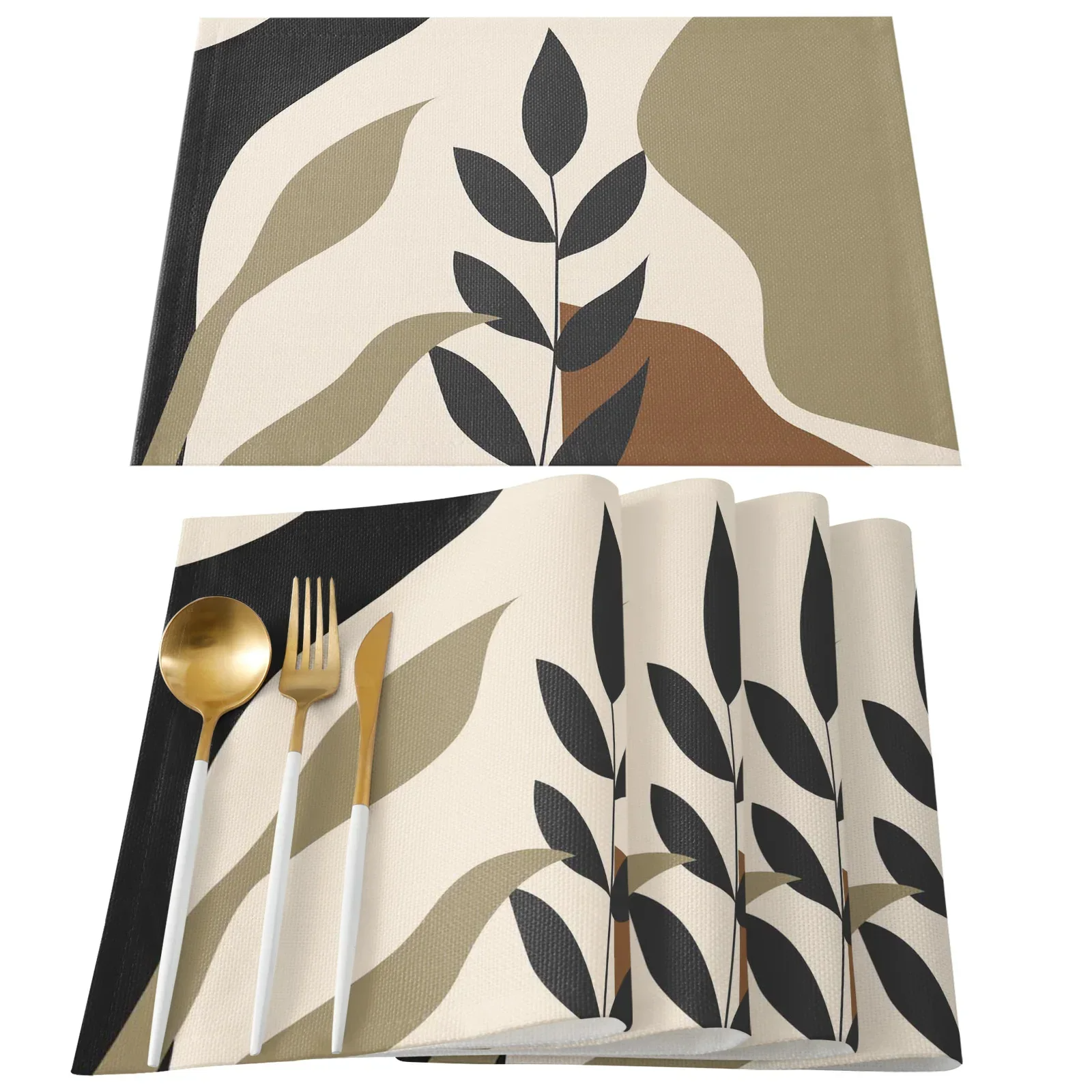 Golden Leaves Black Background Placemat Wedding Party Dining Decor Linen Table Mat Kitchen Accessories Table Napkin