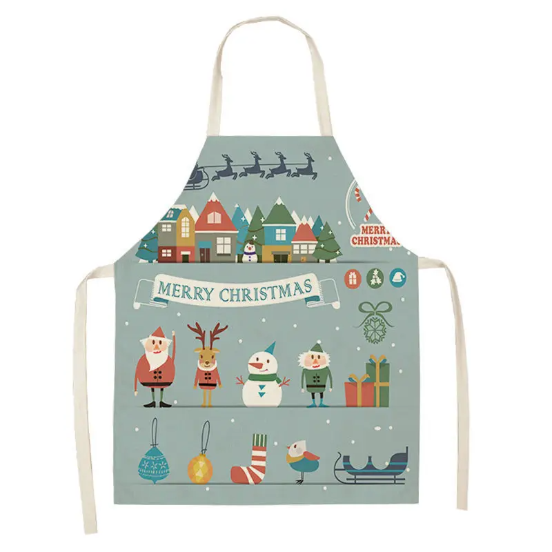 1Pc Christmas Apron for Woman Kids Pinafore Cotton Linen Kitchen Aprons 55x68cm Adult Bibs For Home Baking Cooking Accessory
