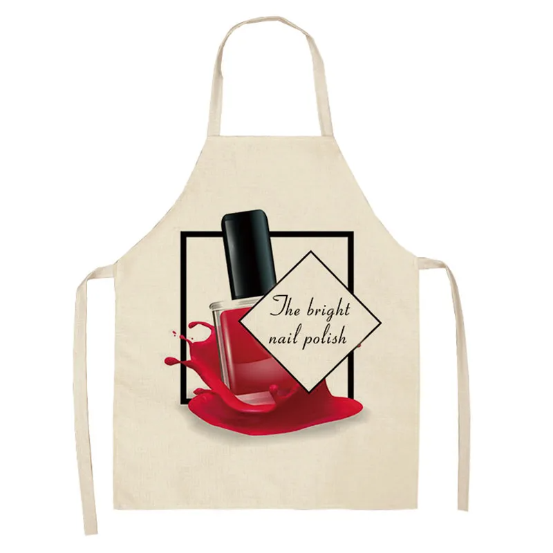 1 Pcs Kitchen Apron Color Nail Polish Bottle Printed Sleeveless Cotton Linen Aprons Men Women Home Cleaning Tools