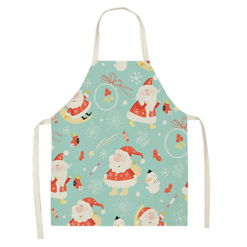 1pc Christmas Linen Apron Santa Claus Pinafores Cotton Linen Aprons 55x68cm Woman Adult Bibs for Home Kitchen Cooking Baking