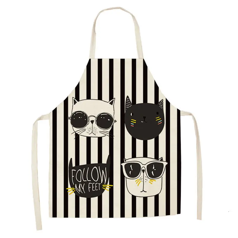 Lovely Cartoon Cats Kitchen Aprons for Women Cotton Linen Bibs Household Cleaning Pinafore Home Cooking Apron