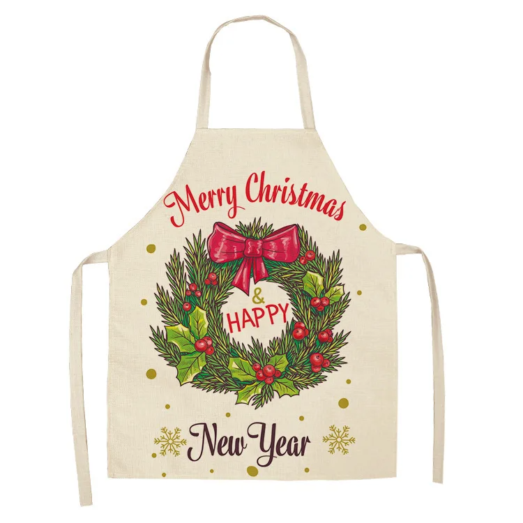 Santa Claus Christmas wreath aprons Christmas aprons printing home kitchen baking cooking Christmas party decorations