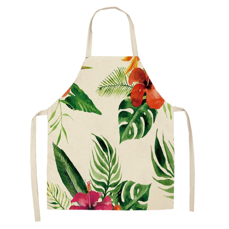 1Pc Tropical Plants Cactus Kitchen Chef Apron for Women Home Cooking Baking Coffee Shop Cotton Linen Cleaning Aprons