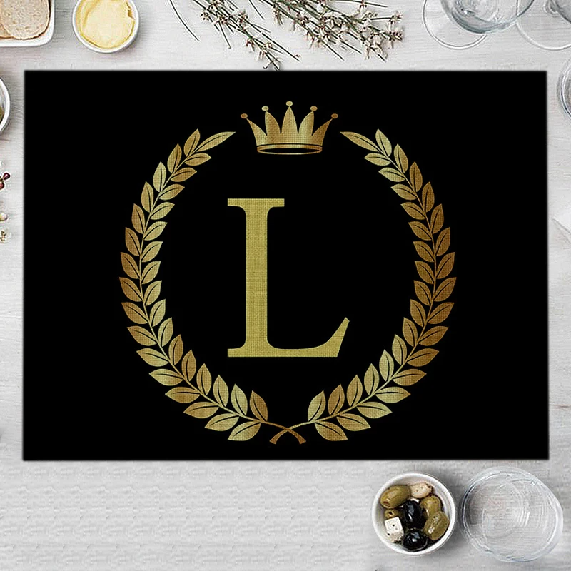 Home Decor Black Gold Letter Printing Linen Placemat for Dining Table Drink Coaster Home Decoration Modern Kitchen Cup Pads