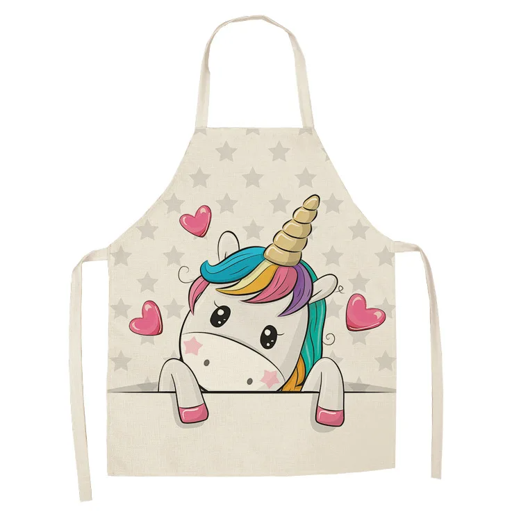 Parent-child Kitchen Apron Cartoon Rainbow Unicorn Printed Sleeveless Cotton Linen Aprons for Men Women Home Cleaning Tools