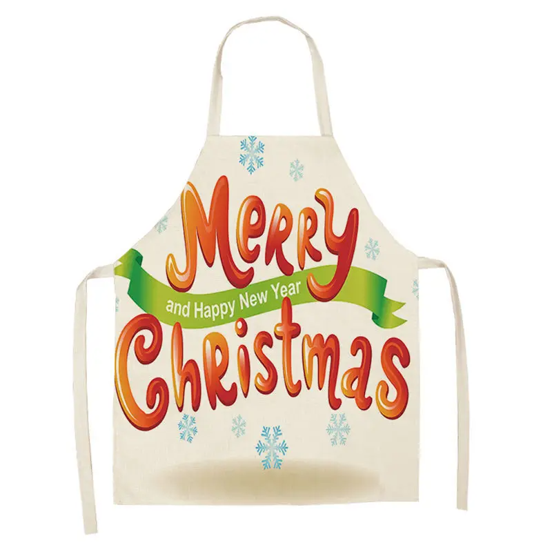 1Pcs Merry Christmas Apron for Woman Pinafore Cotton Linen Aprons Adult Bibs Kitchen Baking Cooking Accessories